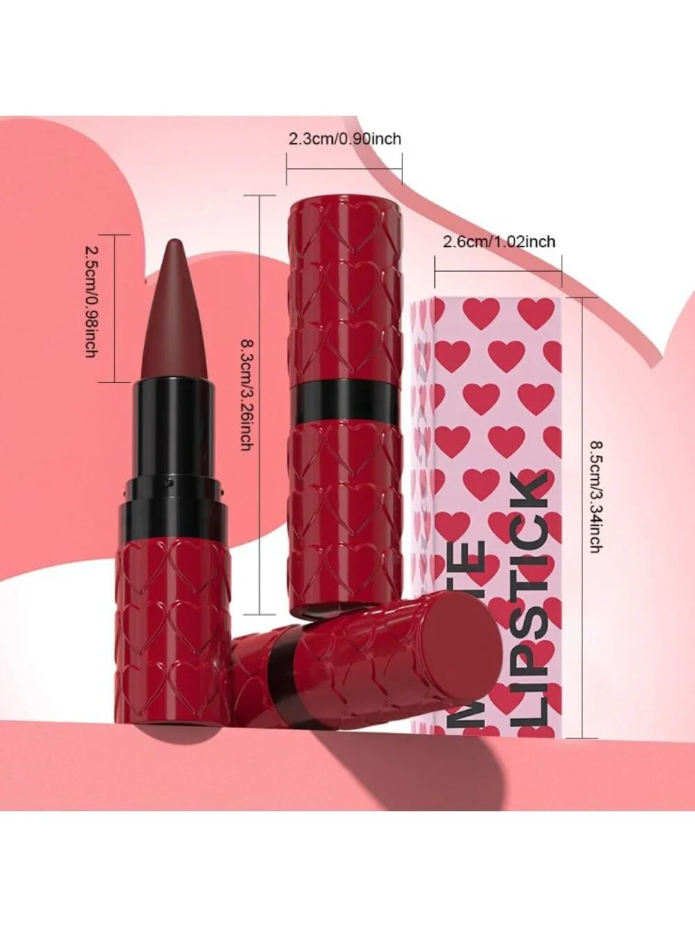 Women 1Pcs-C08 Dark Red Shimmery Metallic Cone-Tip Glitter Lipstick & Lip Liner